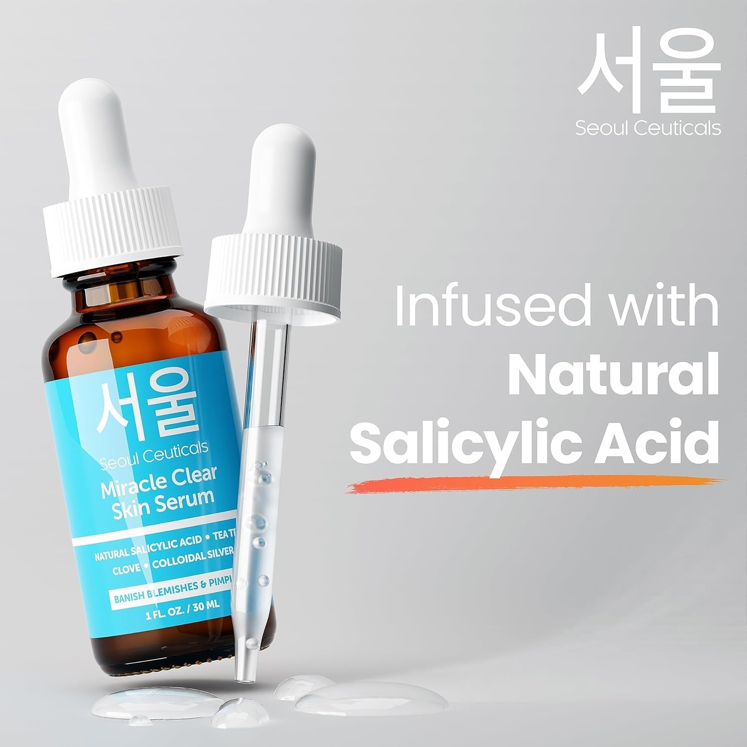 SeoulCeuticals Miracle Clear Skin Acne Serum 30ml | Natural Salicylic Acid + Tea Tree for Clear, Balanced Skin