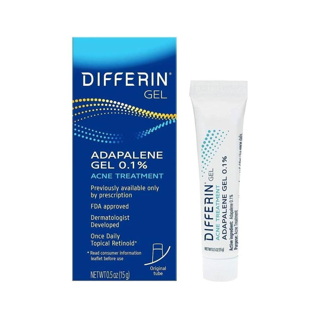 Differin Adapalene Gel 0.1% Acne Treatment 15g | Rx-Strength Retinoid for Clearer Skin