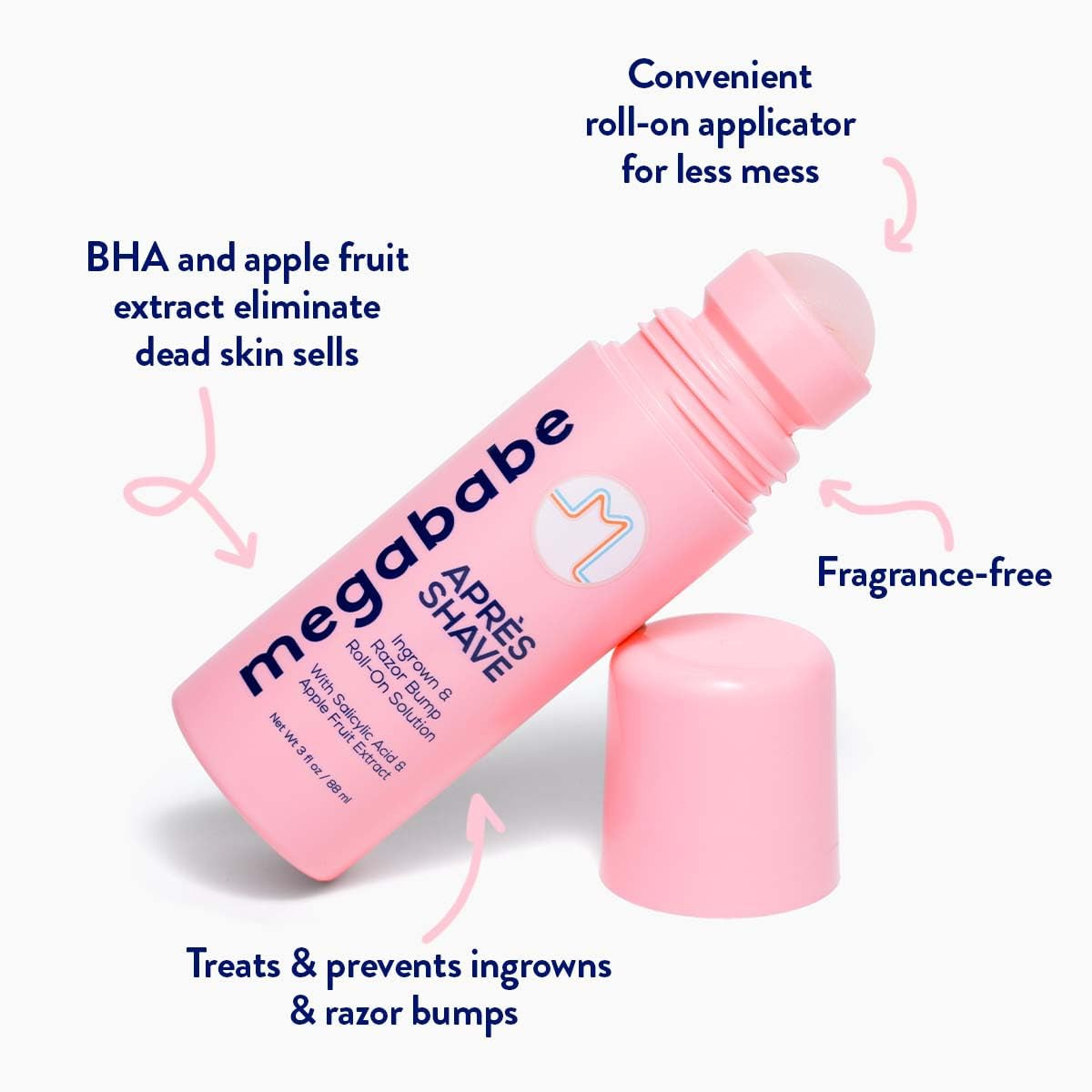 Megababe Après Shave Ingrown & Razor Bump Roll-On Solution 88ml | Award-Winning Ingrown Hair Treatment for Smooth, Bump-Free Skin