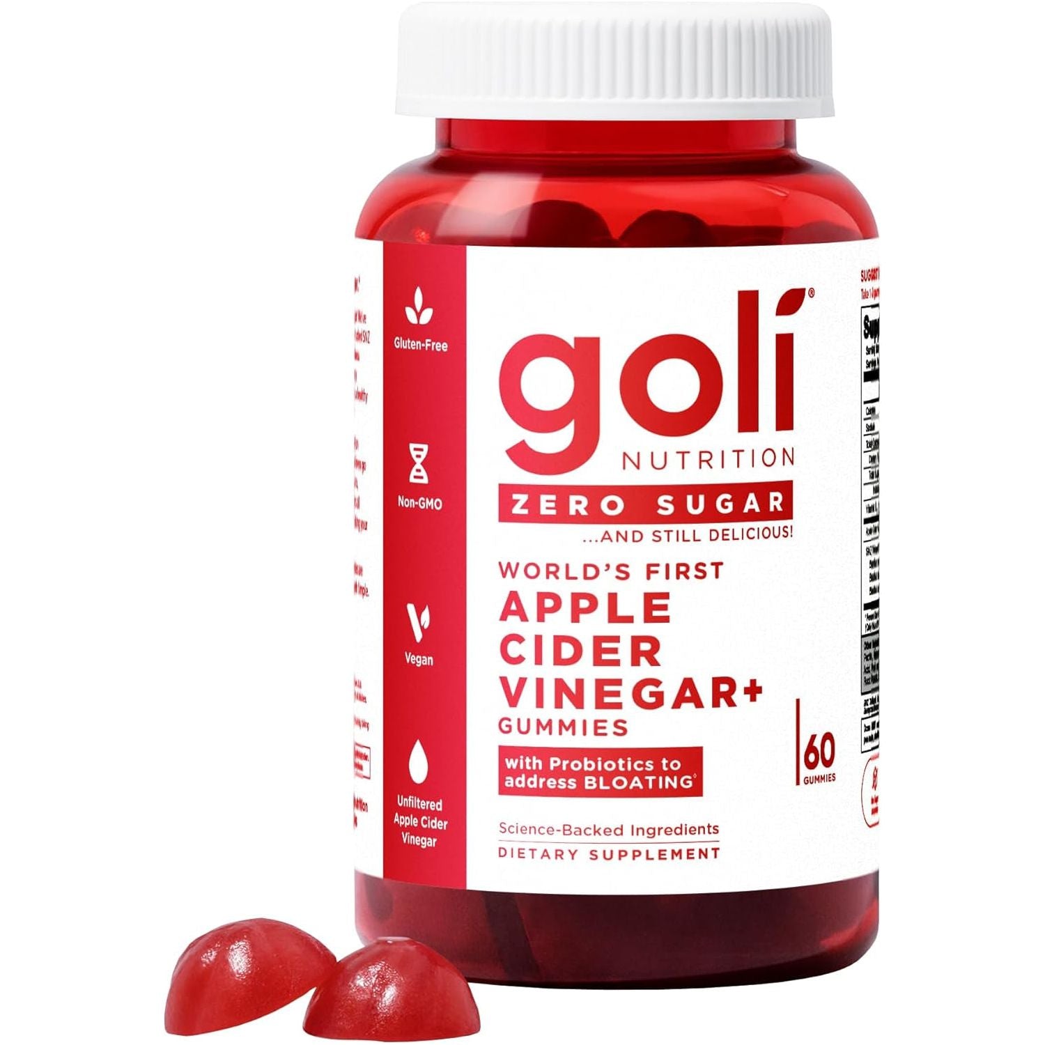 Goli Zero Sugar Apple Cider Vinegar Gummies 60 Gummies | Gut Health, Bloating Relief & Energy Support