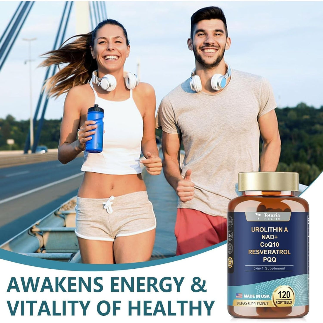 Totaria Urolithin A + NAD+ + CoQ10 + Resveratrol + PQQ 120 Softgels | Cellular Energy, Mitochondrial & Anti-Aging Support