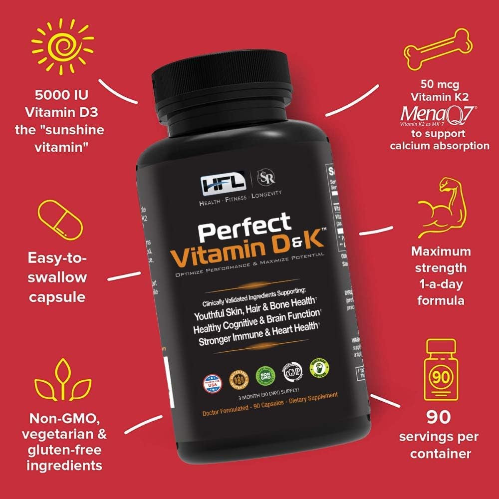 Perfect Vitamin D&K by Dr. Sam Robbins – 3 Month Supply | High-Absorption Vegan D3 + K2 (MenaQ7® MK-7)