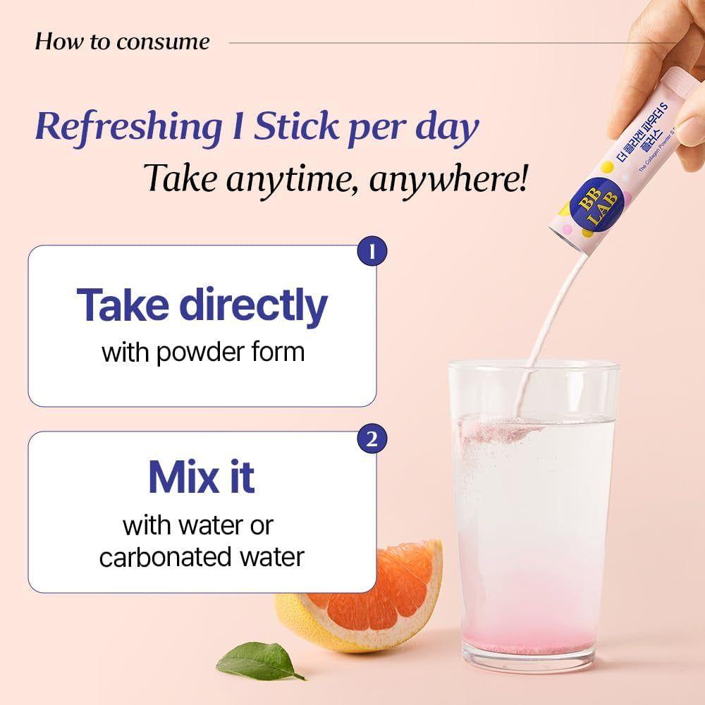 BB LAB The Collagen Powder S Plus - Grapefruit Flavor (30 Sticks) | Halal-Certified, Low-Molecular Marine Collagen for Radiant Skin