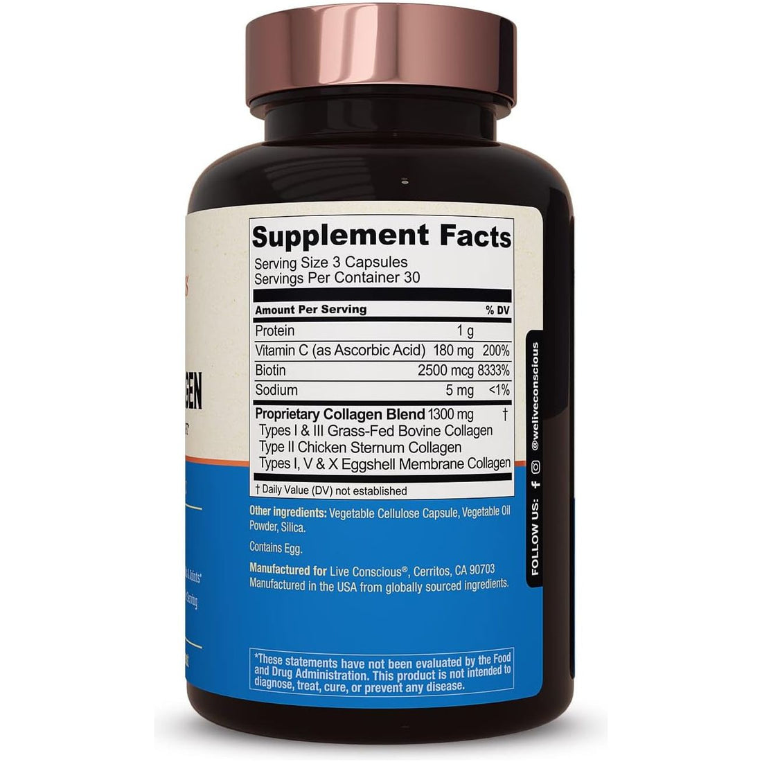 Live Conscious Beyond Collagen Supercharged 90 Capsules | 5 Collagen Types + Biotin & Vitamin C |  Unlock your most radiant beauty from within.