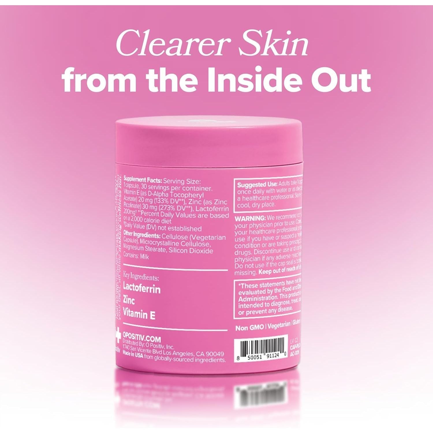 O Positiv FLO Acne Capsules 30 Servings | Clinically Backed Formula for Clearer Skin, Reduced Pimples & Blackheads