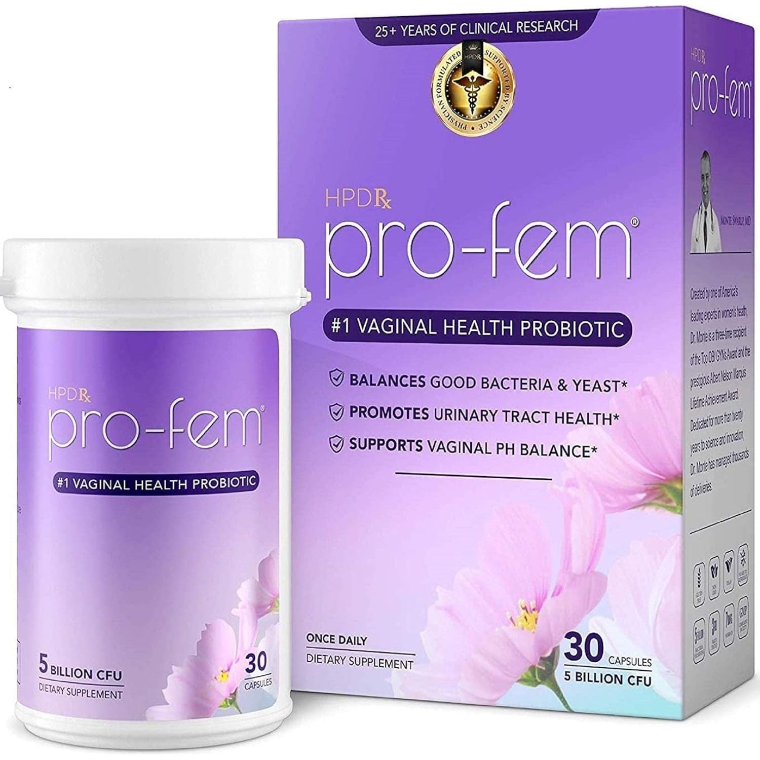 HPD Rx Pro-Fem #1 Vaginal Health Probiotic 30 Capsules | Clinically Proven Support for pH Balance, Yeast & UTI Relief
