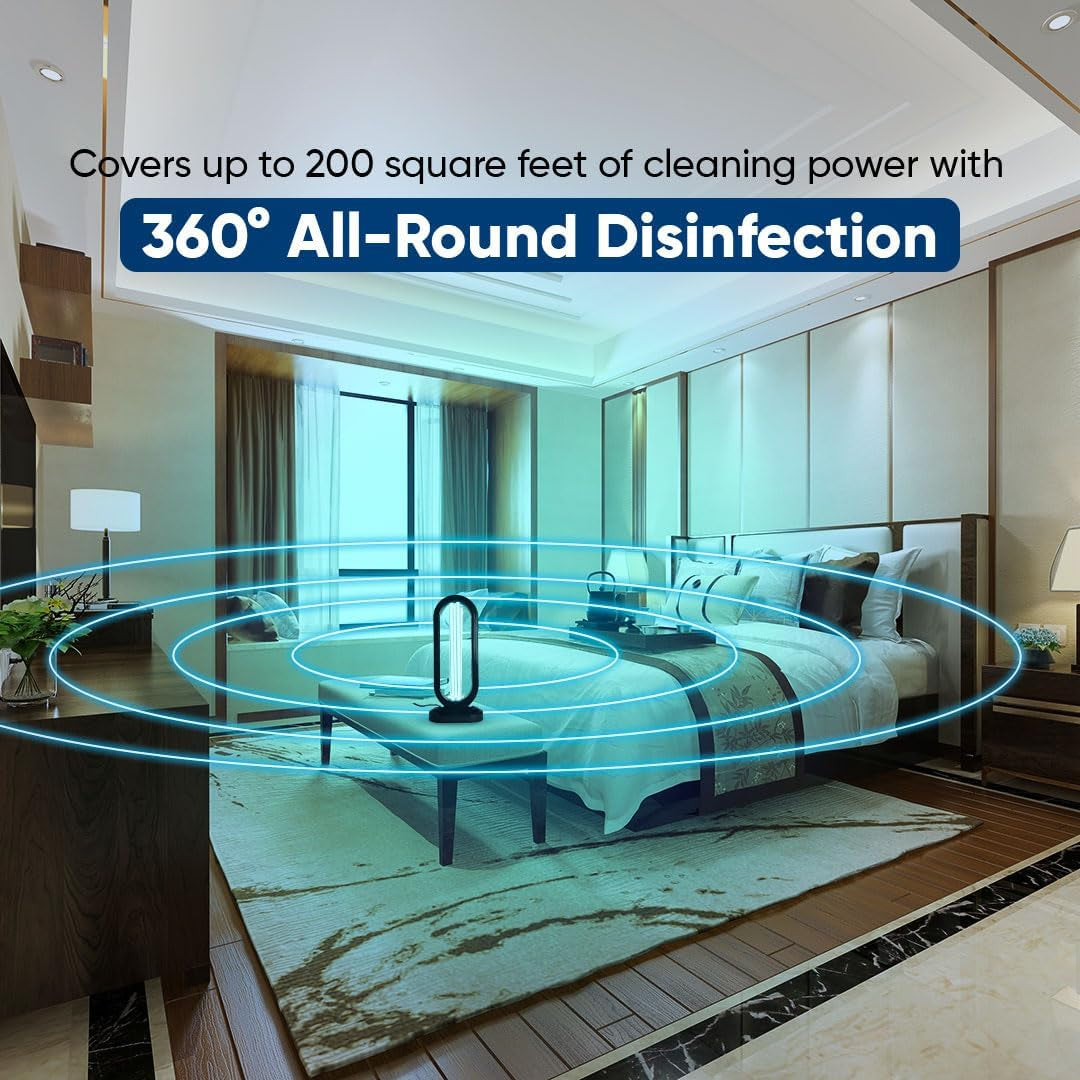 Swissklip +Swissker HaloUV Sanitizer | 360° UV Light Air & Surface Cleaner for Home & Office – Chemical-Free, Remote Controlled, 4 Timers