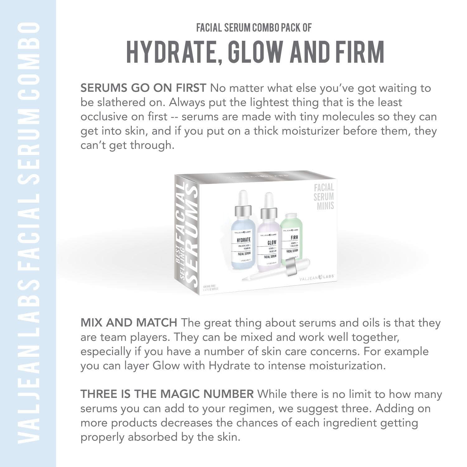 Valjean Labs Facial Serum Combo Pack 3 x 30ml | Hydrate, Glow & Firm for Targeted Skin Renewal