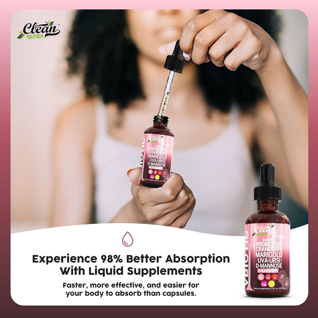 Clean Nutraceuticals Vaginal Probiotic Drops - 60ml | D-Mannose, Cranberry, Uva Ursi & Black Cohosh for Urinary, Vaginal & Hormonal Health