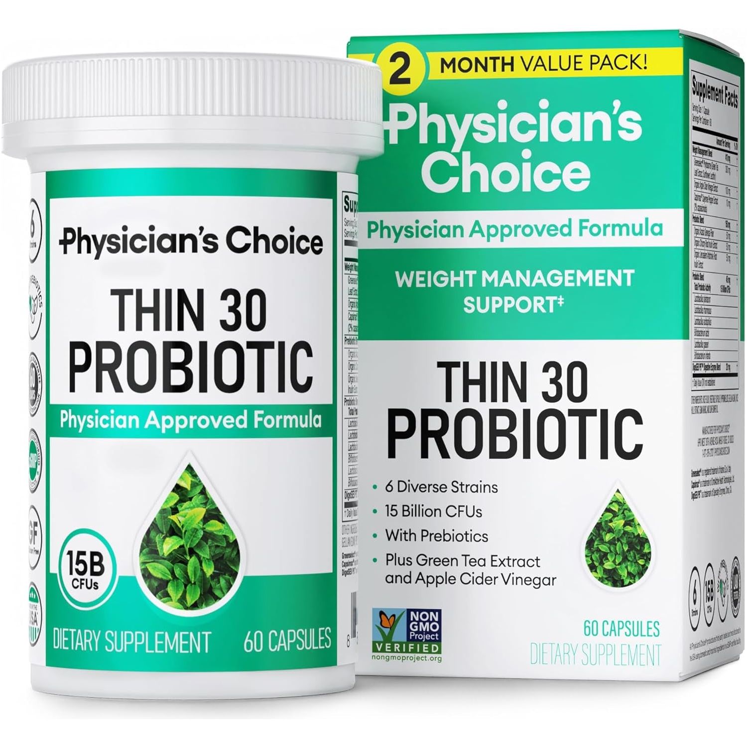 Physician's CHOICE Probiotics for Weight Management 60 Capsules The Science-Backed Dual-Action Support for Gut Health & Metabolic Boost