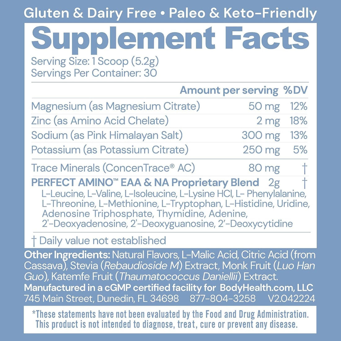 BodyHealth PerfectAmino Electrolytes – 156g (30 Servings) Watermelon | Sugar-Free Hydration + Muscle Support