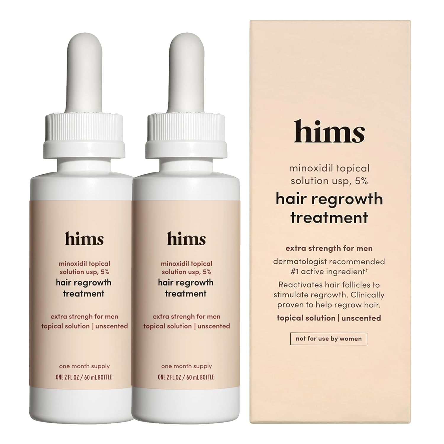 Hims Hair Growth Treatment Unscented, 60ml (2 Pack - 60ml each) | Clinically Proven 5% Minoxidil for Men