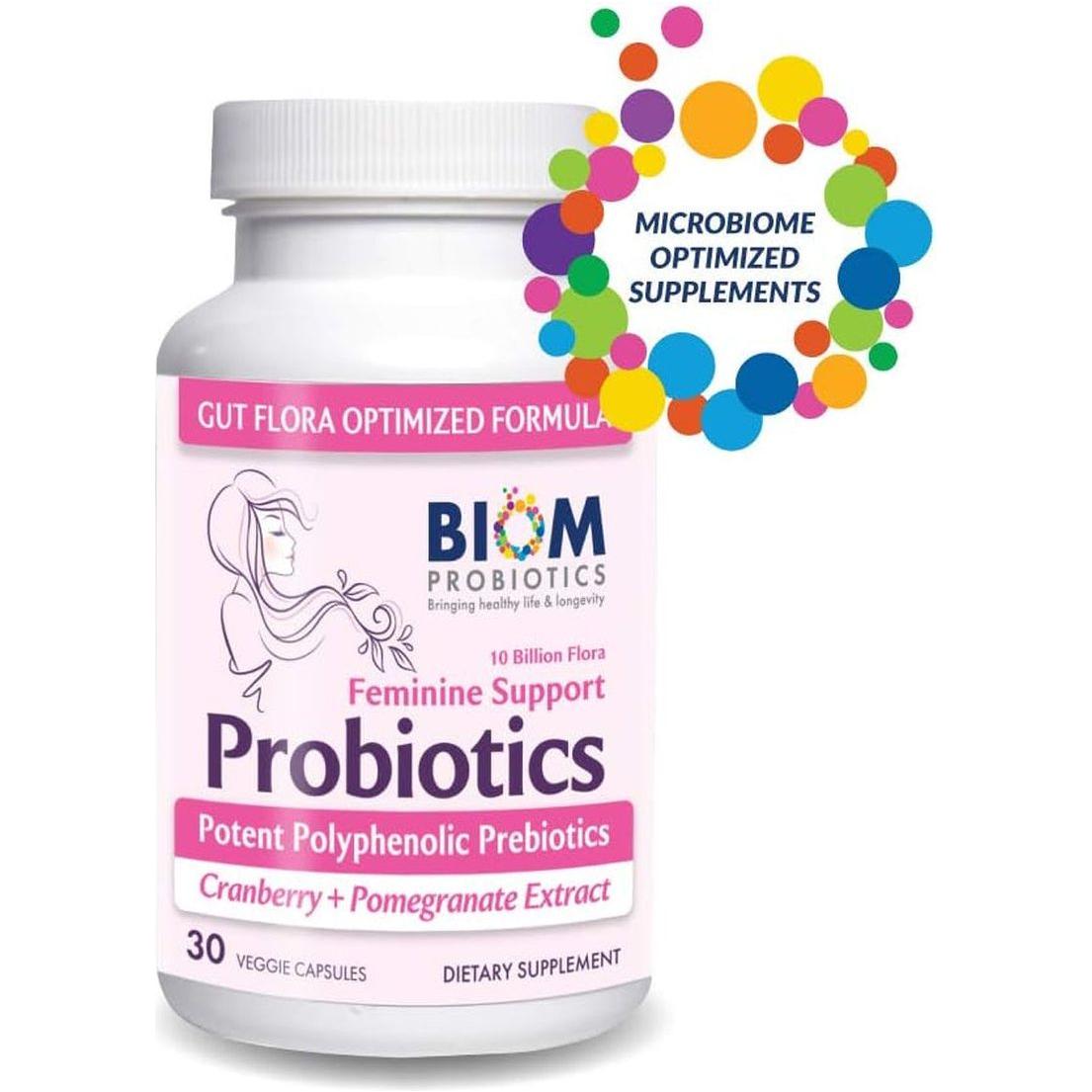 Biom Probiotics Feminine Support - 30 Veggie Capsules | Gut & Vaginal Microbiome Balance