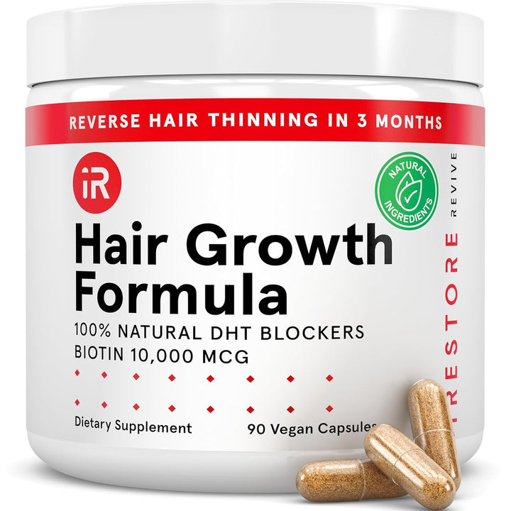 iRestore Hair Growth Formula 90 Capsules | 10,000mcg Biotin & DHT Blockers for Thicker, Fuller Hair