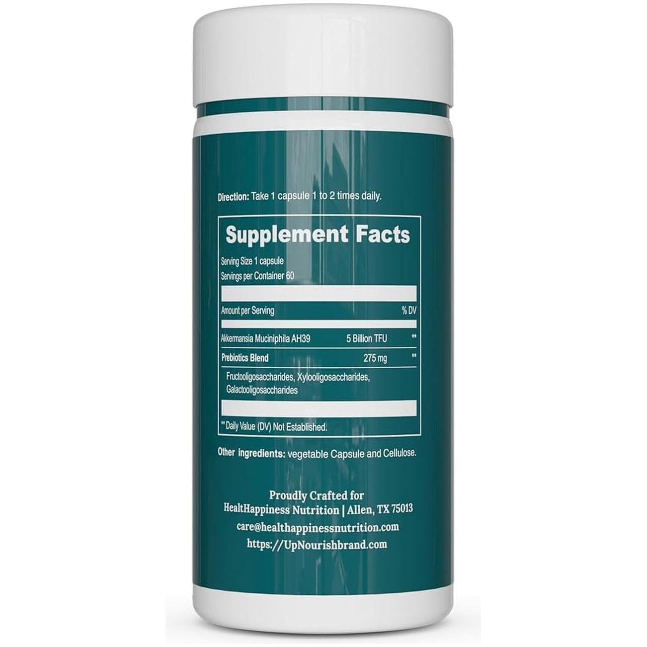 UpNourish Akkermansia Muciniphila - 60 Capsules | Advanced Gut Health & Metabolism Support