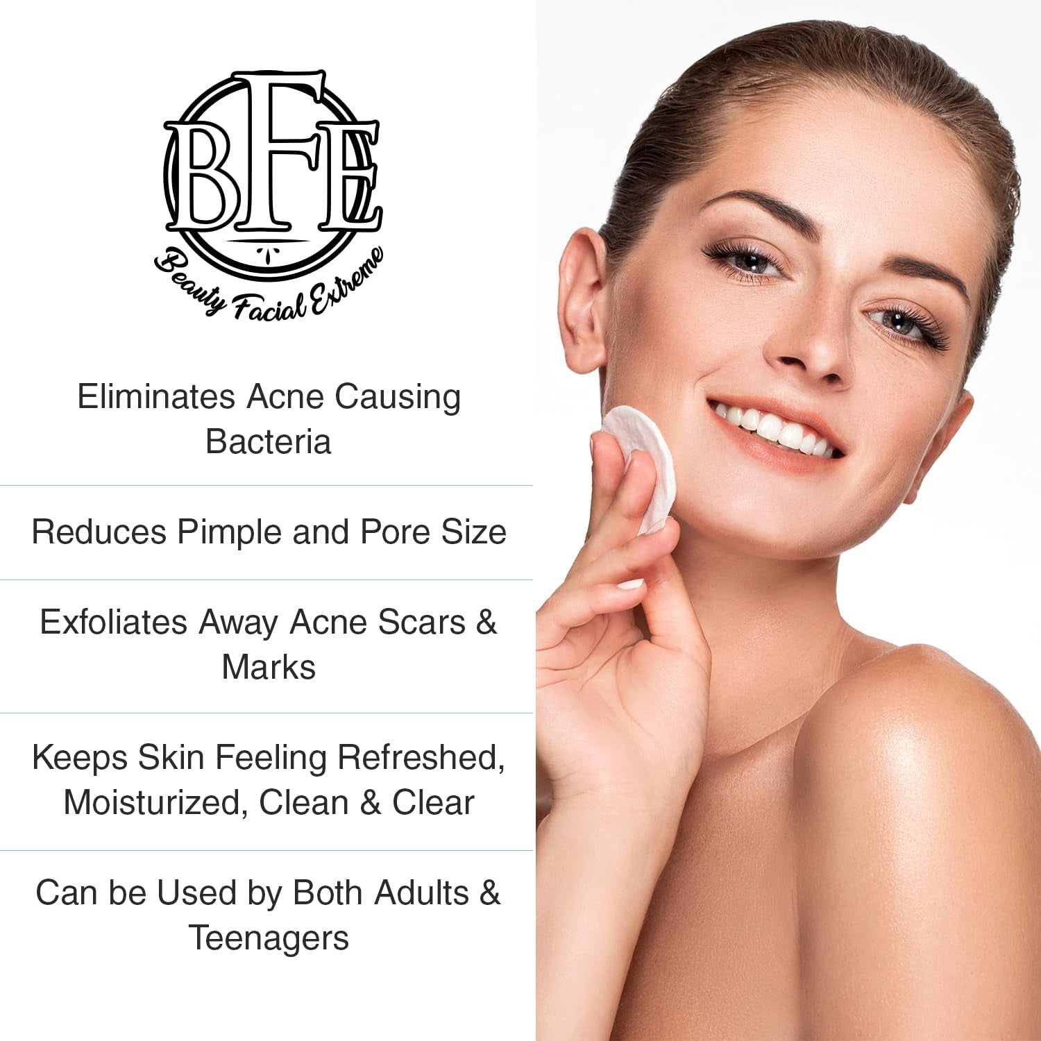 Beauty Facial Extreme Acne Treatment Pads 60 Pads | Salicylic, Glycolic & Lactic Acid Exfoliating Pads for Face & Body