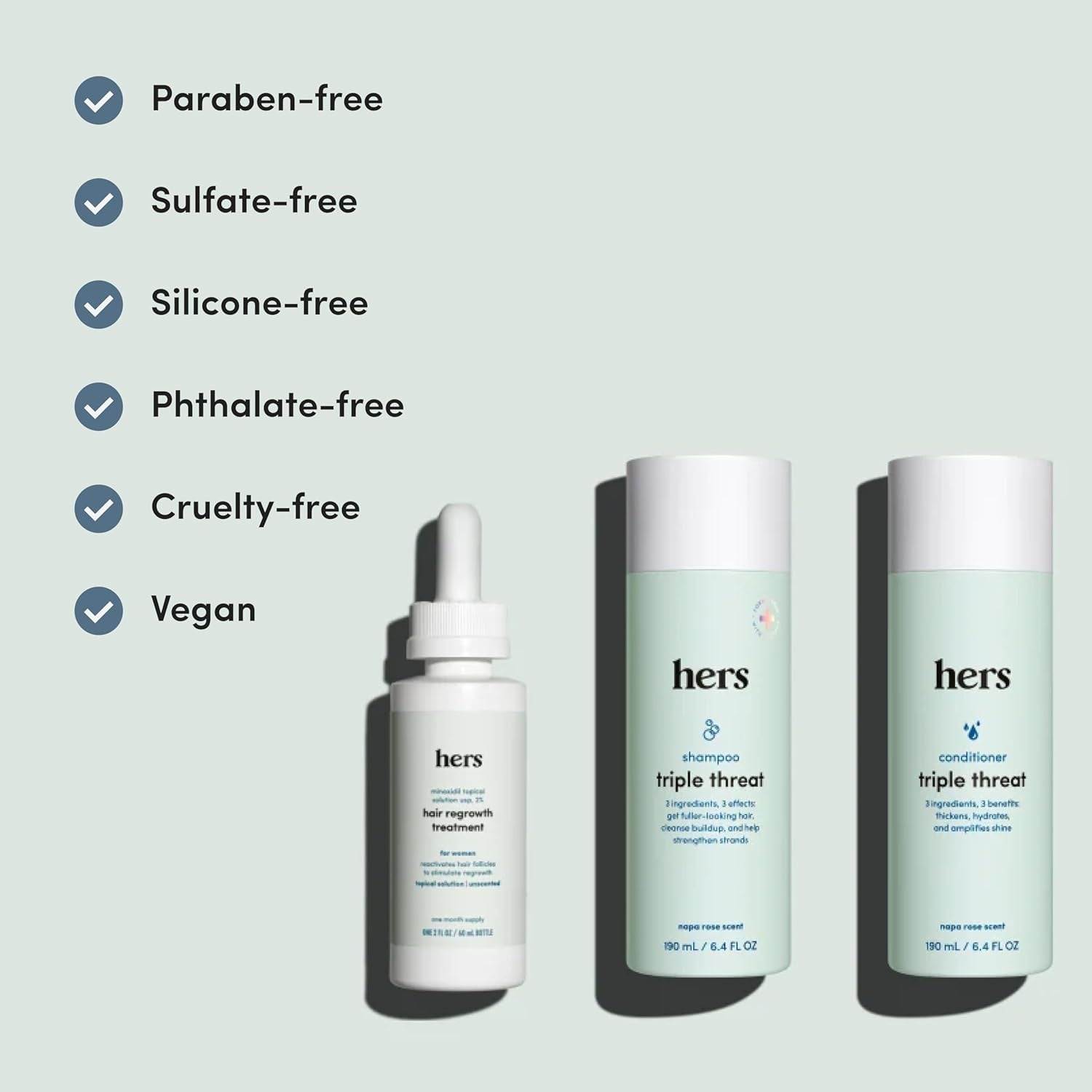 Hers Triple Threat Shampoo, Conditioner & Minoxidil Set | Clinically Proven Hair Regrowth & Fuller-Looking Hair