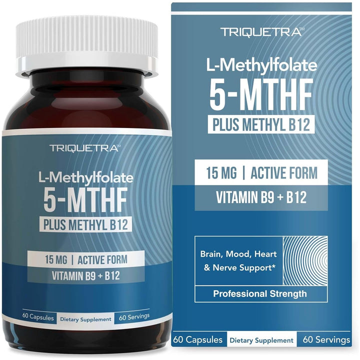 Triquetra Health L-MethylFolate 5-MTHF Plus Methyl B12 – 60 Capsules | Bioactive B9 & B12 for Methylation, Mood & Energy
