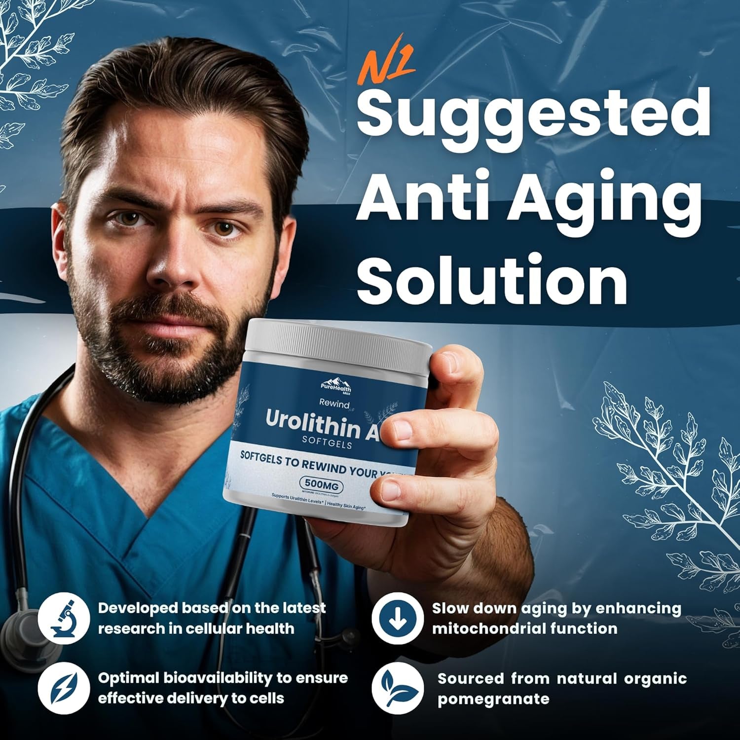 PURE HEALTH MAX Rewind With Urolithin A+ – 60 Softgels | Cellular Renewal & Anti-Aging Energy Booster