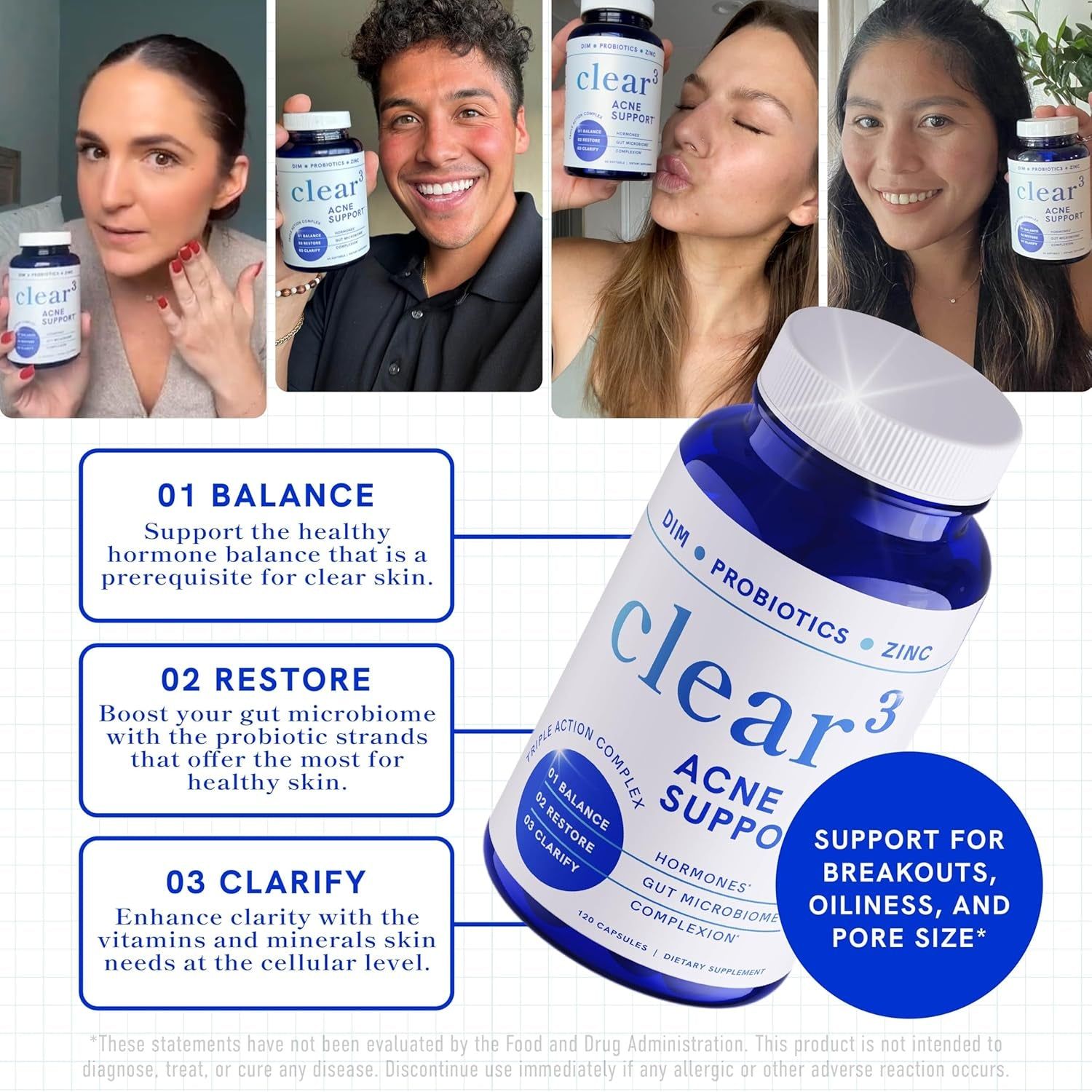 SM Nutrition Clear Acne Support – 120 Capsules | Triple-Action Hormonal, Gut & Skin Nutritional Acne Support