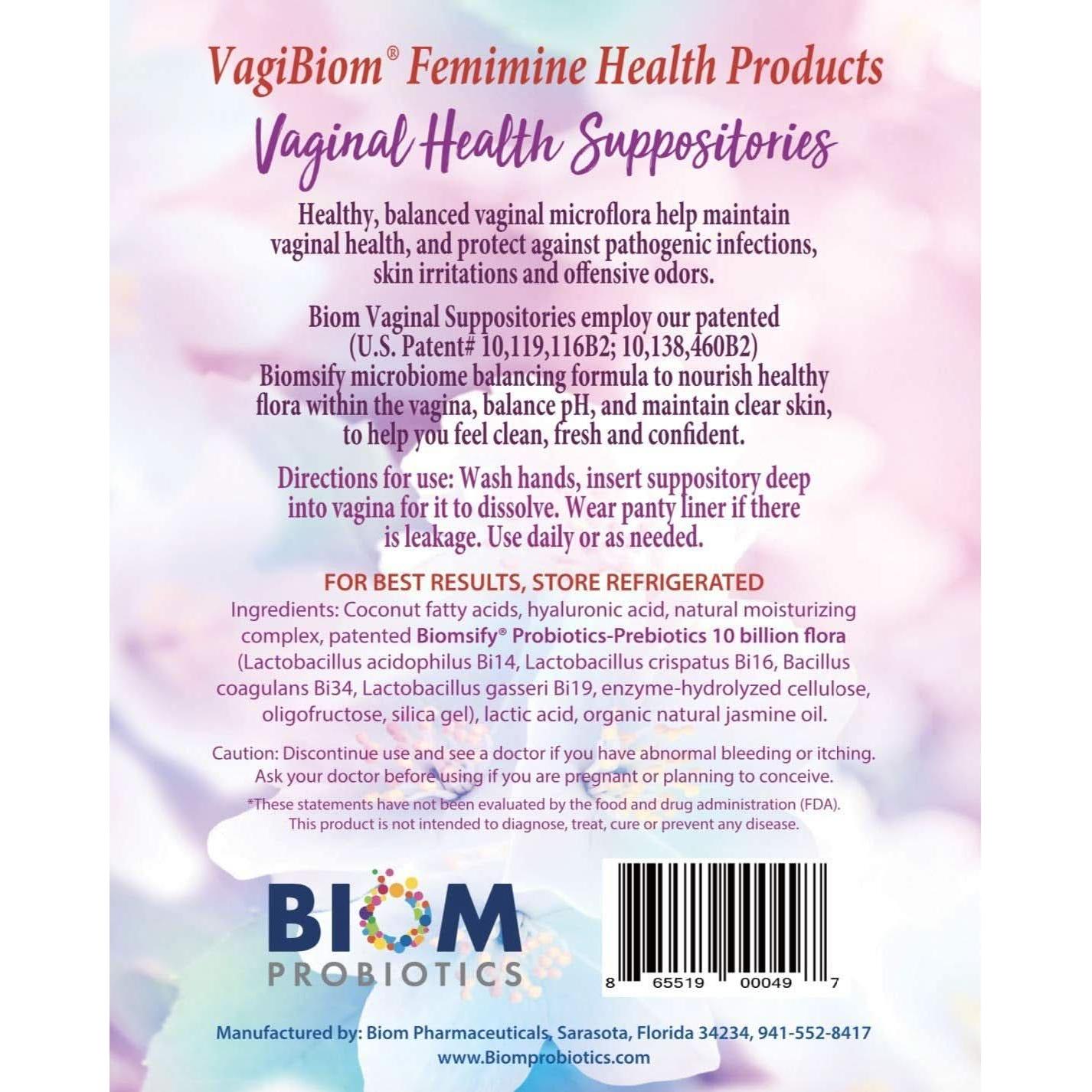 VagiBiom Vaginal Health Suppositories - 15 Suppositories | pH Balance & Vaginal Wellness