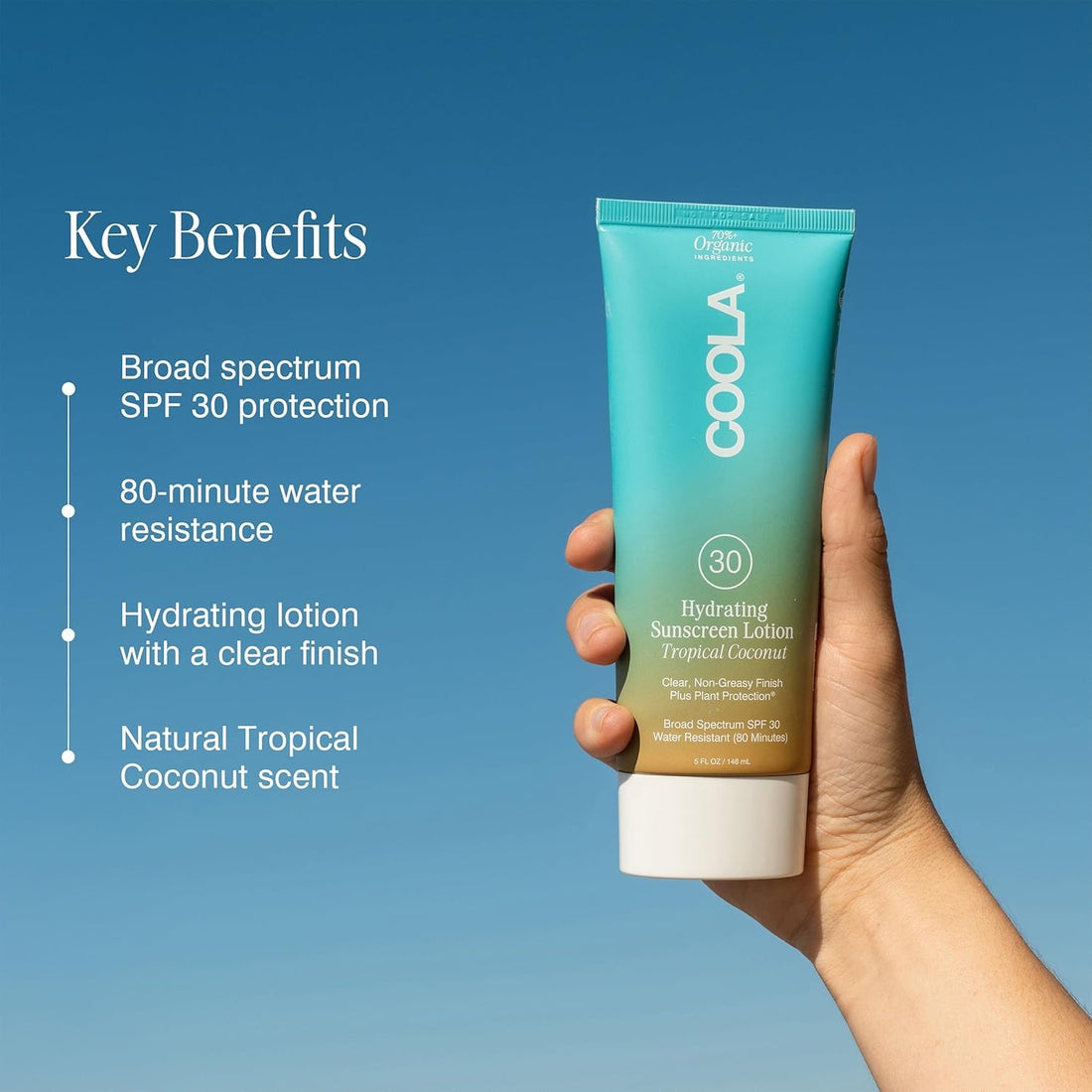 COOLA Hydrating Sunscreen Lotion SPF 30 Tropical Coconut 148ml | Organic, Reef-Friendly Sun Protection for Body