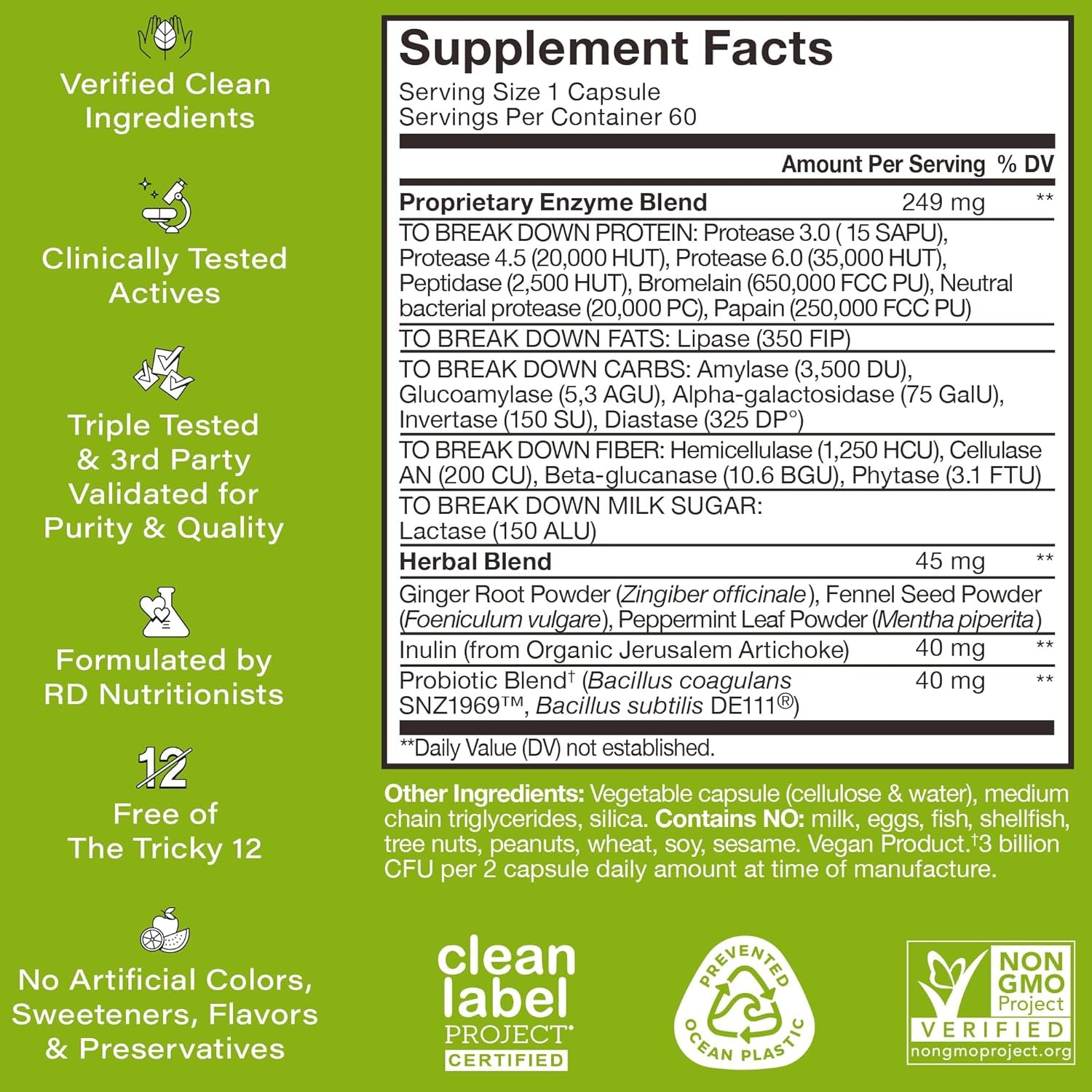 HUM Flatter Me Digestive Enzymes 60 Capsules | Fast-Acting Bloating Relief & Gut Support