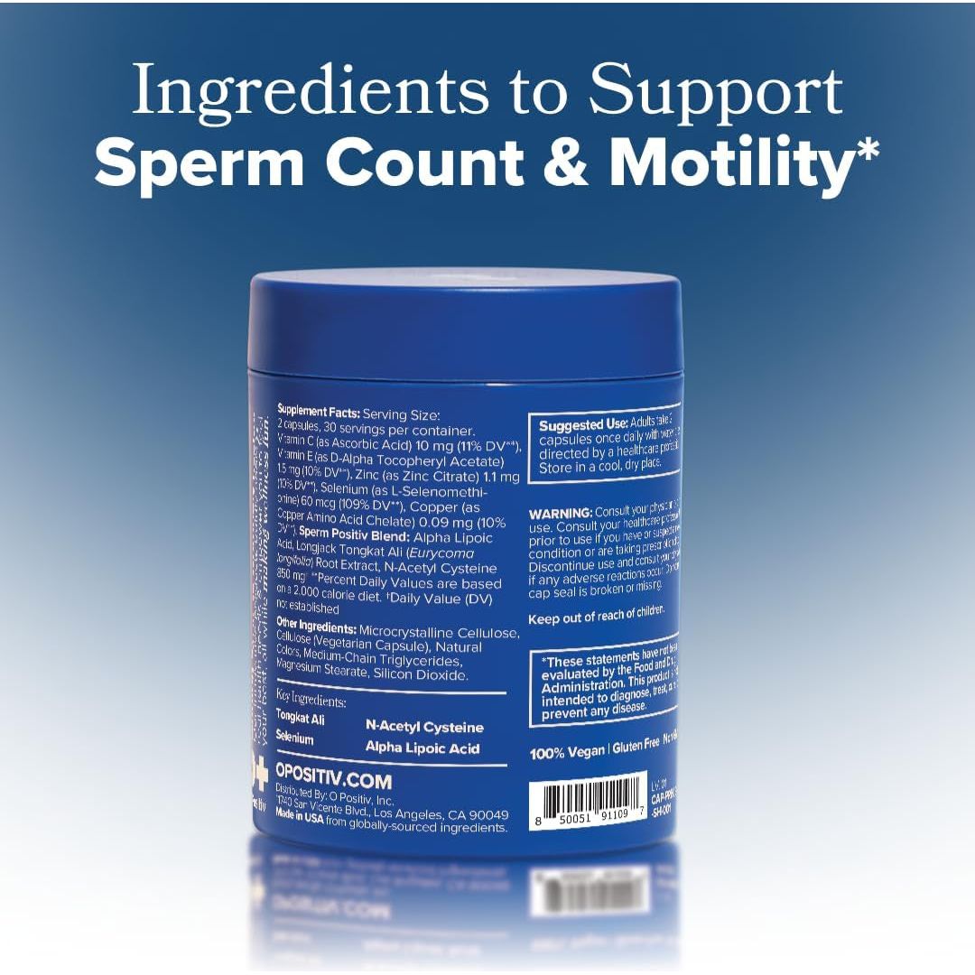 O Positiv Preggo Sperm Health Capsules for Men 60 Vegan Capsules The OBGYN-Formulated Fertility Boost for Optimal Sperm Health