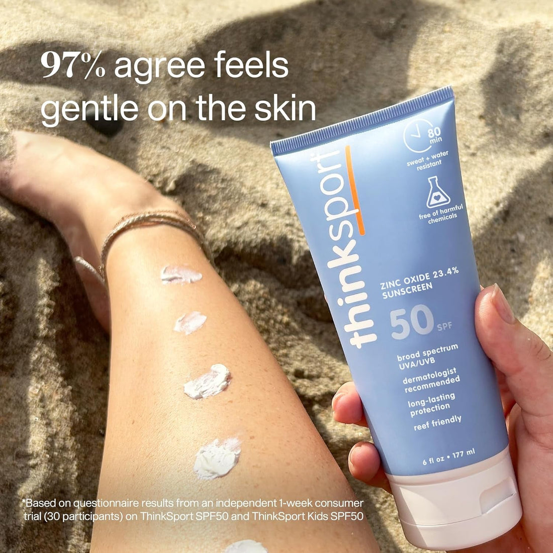 Thinksport Zinc Oxide Sunscreen SPF 50 177ml | Broad Spectrum, Reef-Safe Mineral Protection for Active Lifestyles