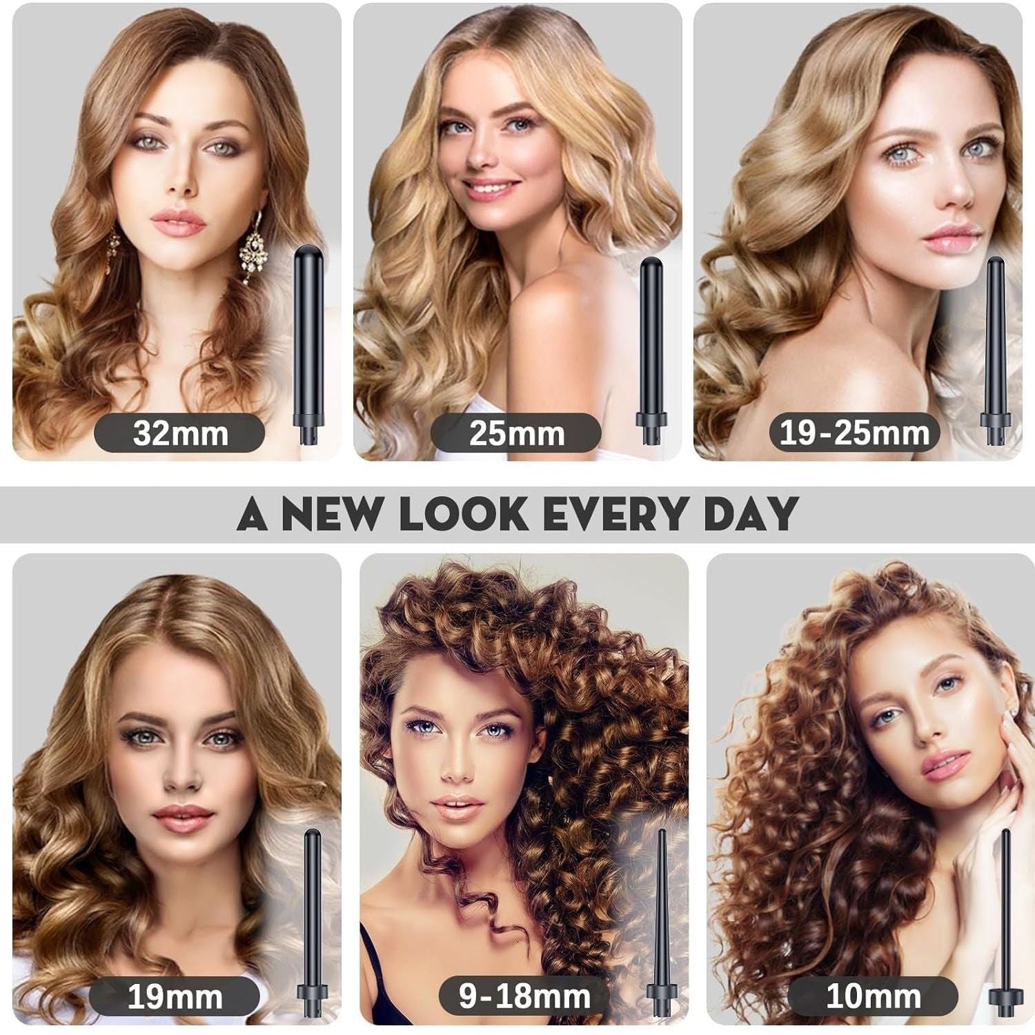 6-in-1 Curling Wand Set | Tourmaline Ceramic Hair Curler with Interchangeable Barrels