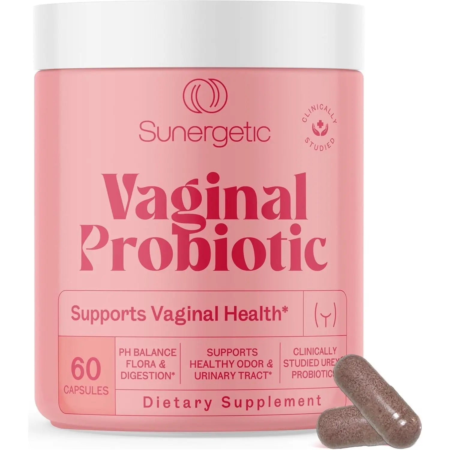 Sunergetic Vaginal Probiotic 60 Capsules | Clinically Studied UREX + Cranberry for pH Balance, Vaginal Flora & Urinary Tract Health