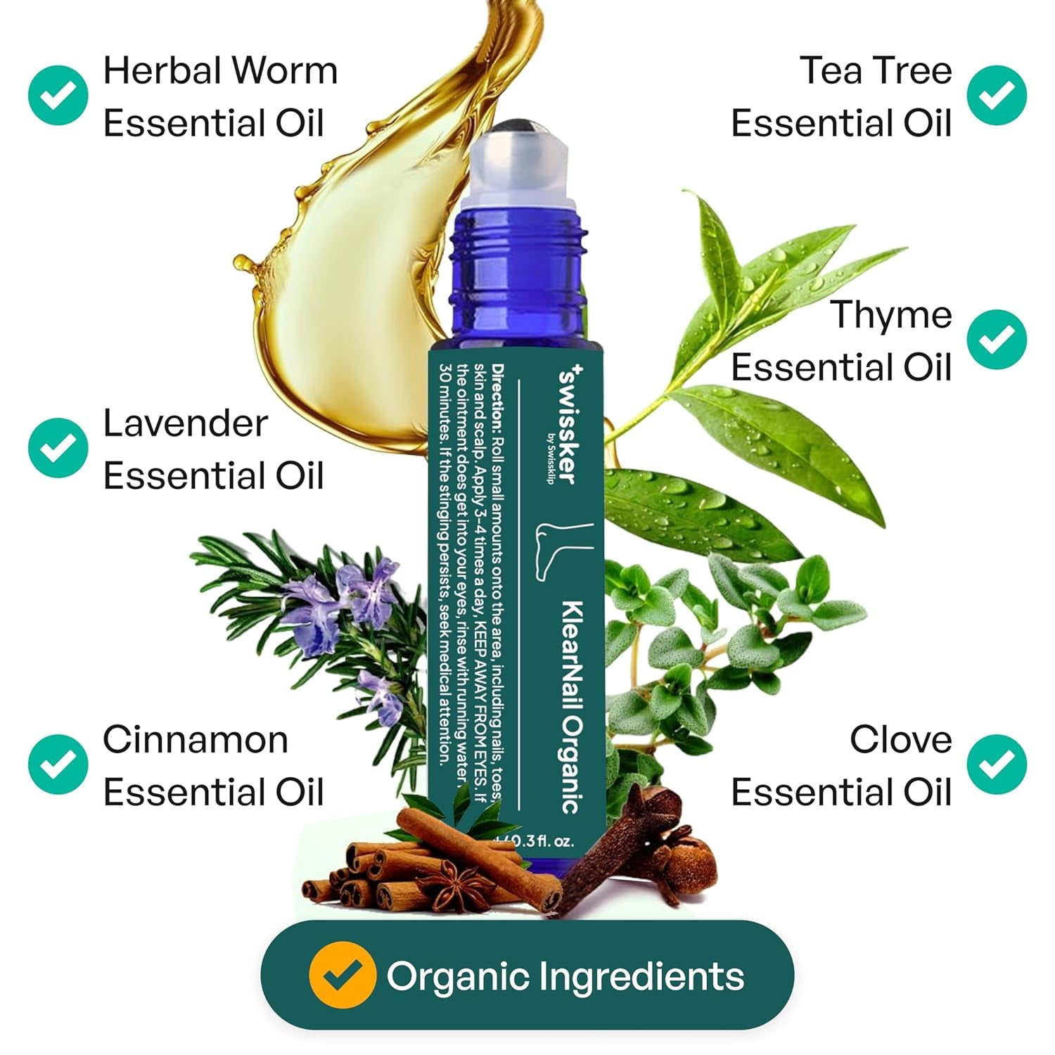 Swissklip +Swissker KlearNail Organic – 10ml | Natural Antifungal Toenail Treatment for Clearer, Healthier Nails