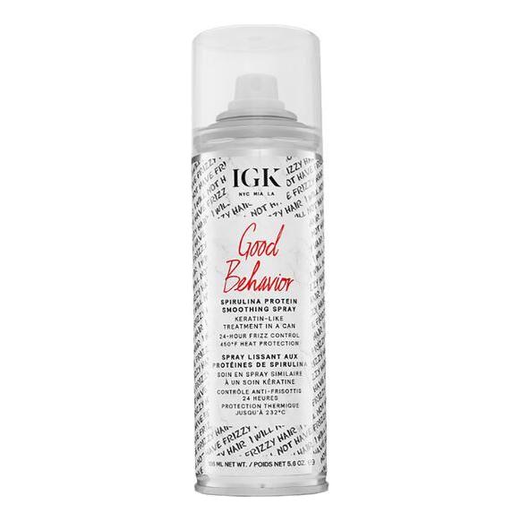 IGK GOOD BEHAVIOR Spirulina Protein Smoothing Spray - 186ml | 24-Hour Frizz Control & Keratin-Like Shine with Heat Protection