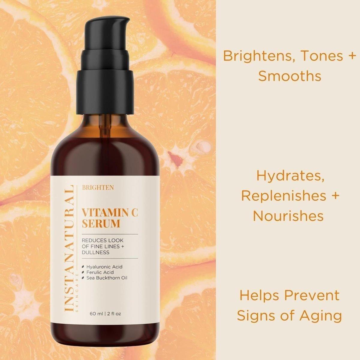 InstaNatural Vitamin C Face Serum 60ml (Large Size) | Brighten, Smooth & Hydrate InstaNatural
