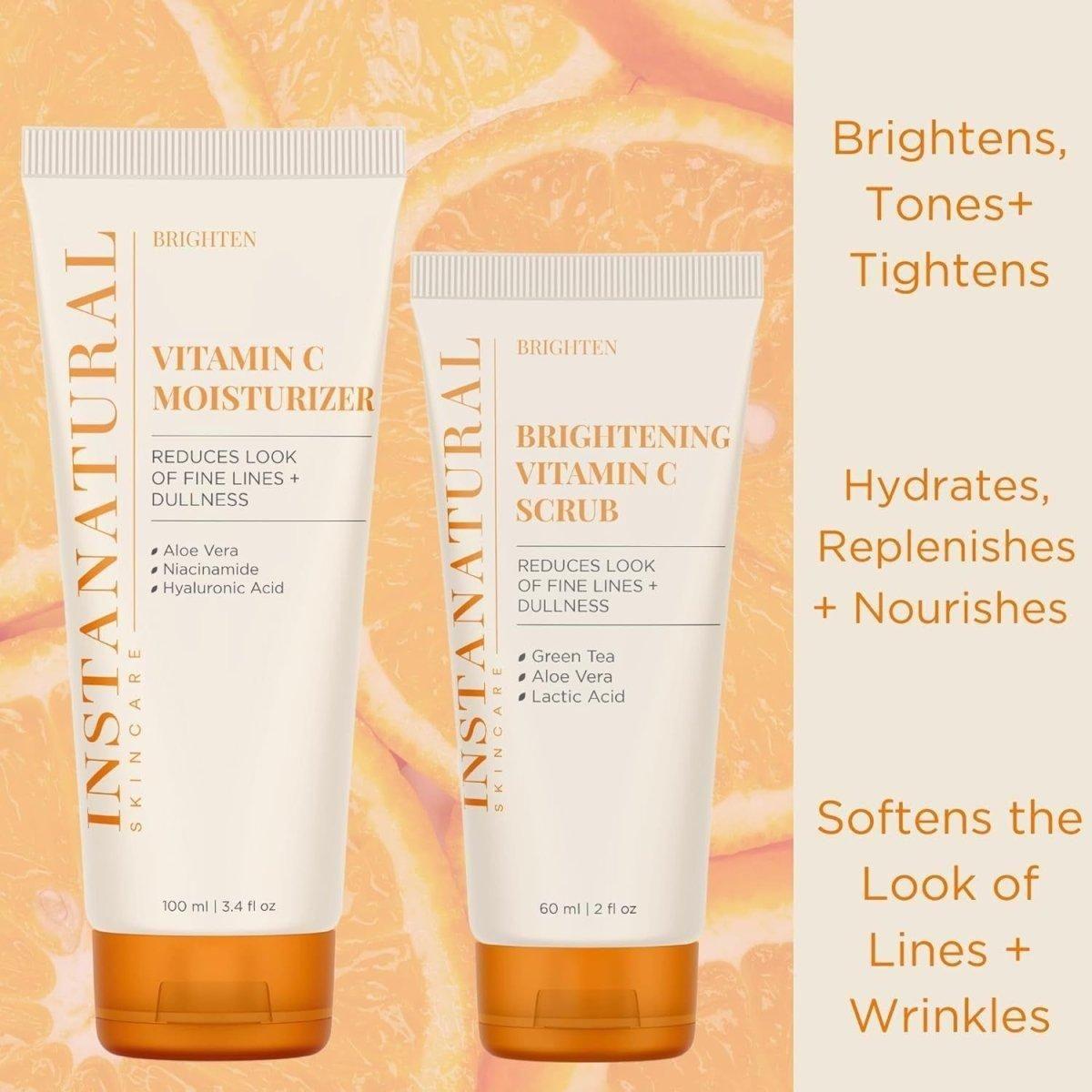InstaNatural Vitamin C Moisturizer & Brightening Scrub Kit 2 Pack (100ml + 60ml) | Brighten, Smooth & Refine InstaNatural