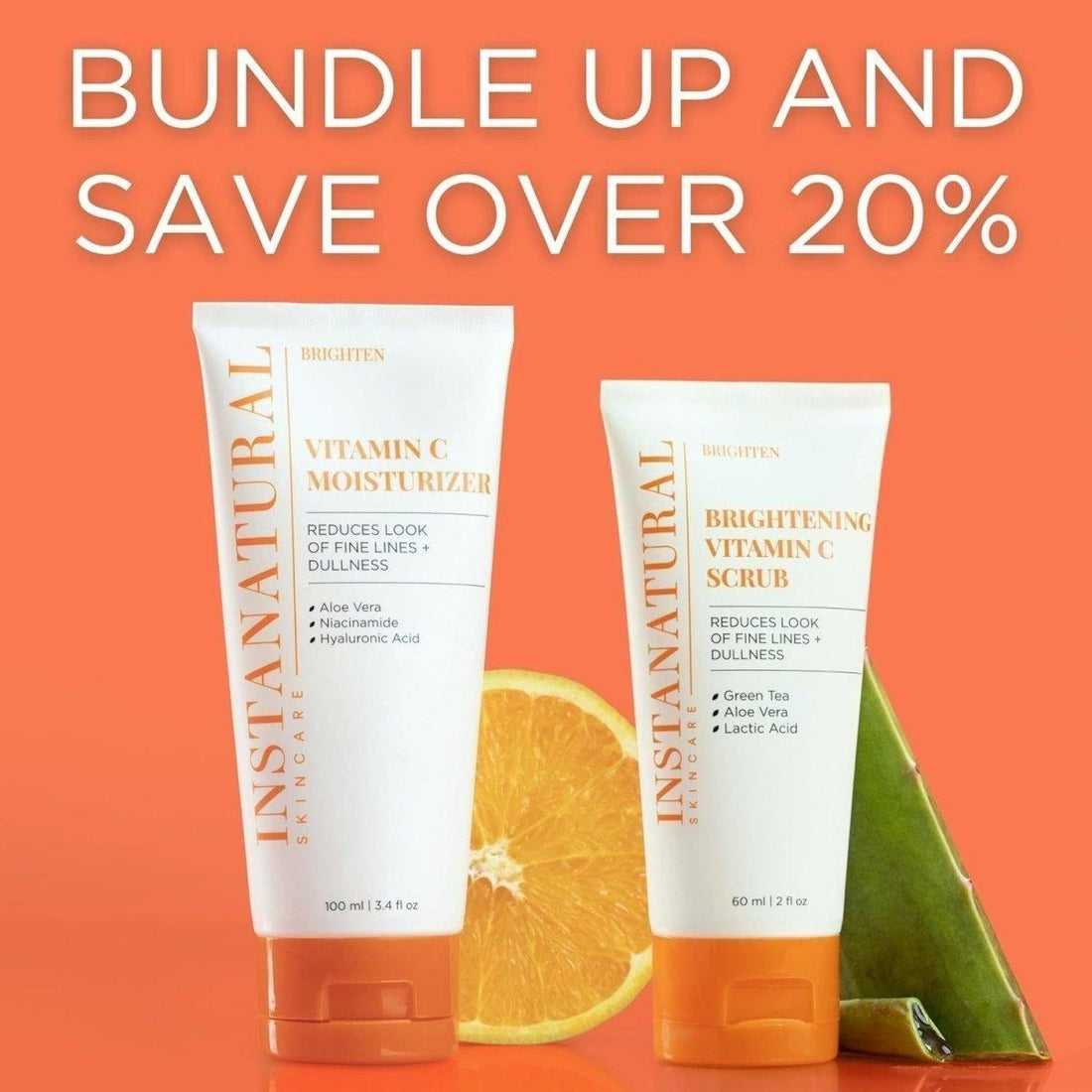 InstaNatural Vitamin C Moisturizer & Brightening Scrub Kit 2 Pack (100ml + 60ml) | Brighten, Smooth & Refine InstaNatural