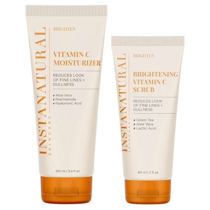 InstaNatural Vitamin C Moisturizer & Brightening Scrub Kit 2 Pack (100ml + 60ml) | Brighten, Smooth & Refine InstaNatural