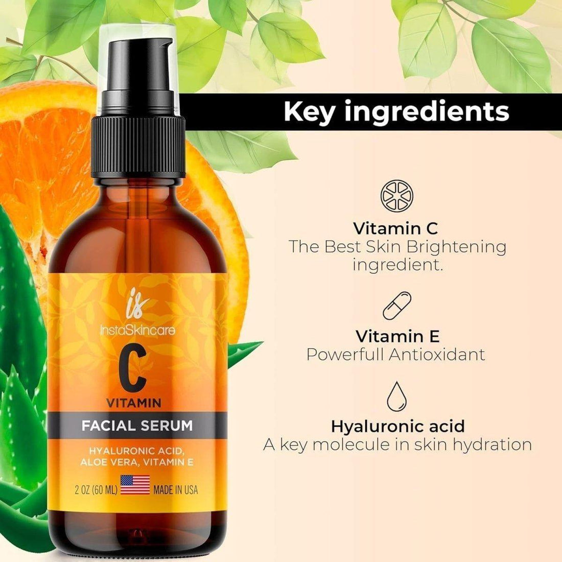 InstaSkincare Vitamin C & Brightening Serum 60ml | Antioxidant Serum for Radiance, Dark Spots & Hydration InstaSkincare