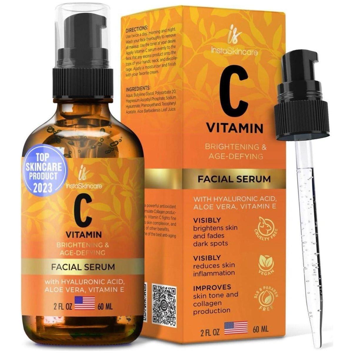 InstaSkincare Vitamin C & Brightening Serum 60ml | Antioxidant Serum for Radiance, Dark Spots & Hydration InstaSkincare