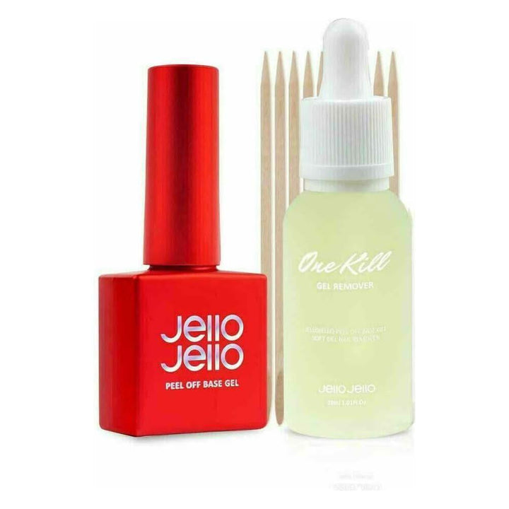 Jello Jello Peel Off Base Gel 10ml + One Key Remover 30ml Set | Easy, Damage-Free Nail Removal & Hydrating Care