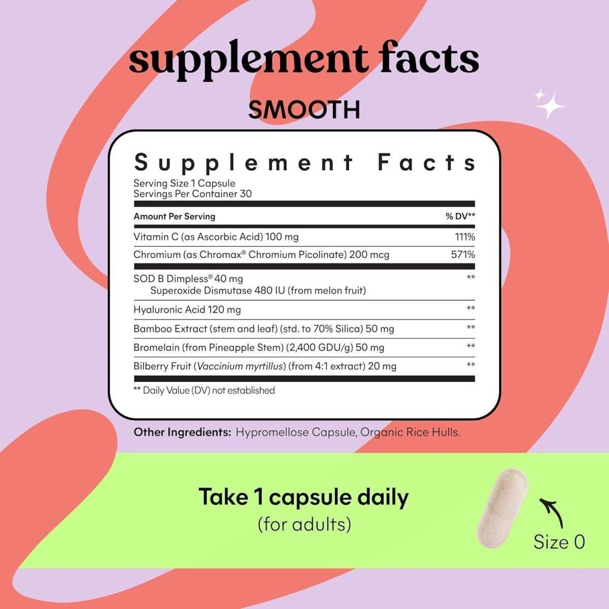 Lemme Smooth Cellulite Support Capsules 30 Count Daily Supplement for Smoother, Firmer Skin