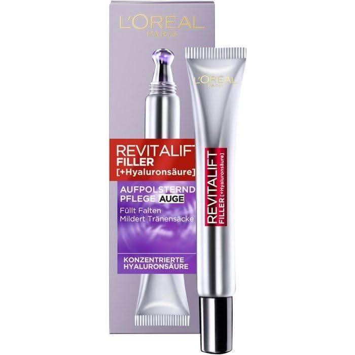 L'Oreal Paris Revitalift Filler + Hyaluronic Acid Anti-Ageing & Replumping Eye Cream 15ml | Reduces Dark Circles & Puffiness Revitalize and Replump  Smooth, Firm, and Refresh Your Eyes with Every Application