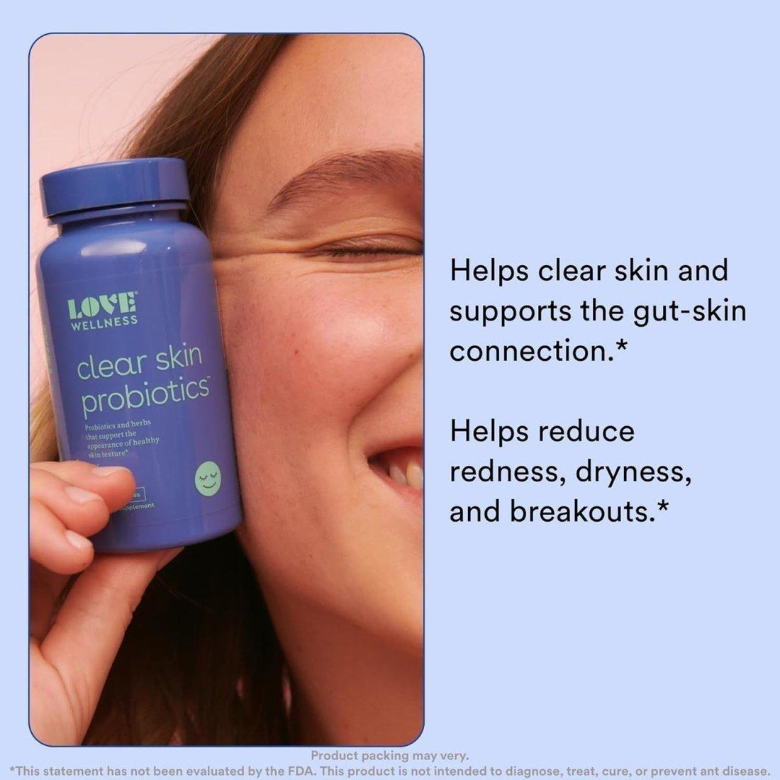 Love Wellness Clear Skin Probiotics 30 Capsules | Gut-Skin Balance Supplement with Probiotics, Zinc & Chaste Tree for Clearer, Calmer Skin Love Wellness