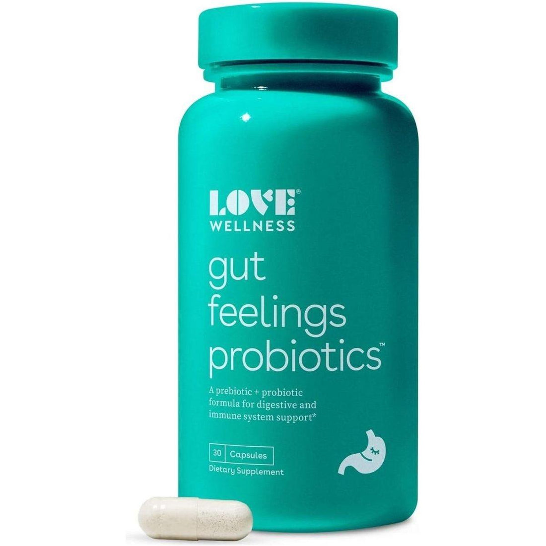 Love Wellness Gut Feelings Probiotic 30 Capsules | Daily Prebiotic, Probiotic &amp; Postbiotic Blend for Digestive & Immune Support Love Wellness