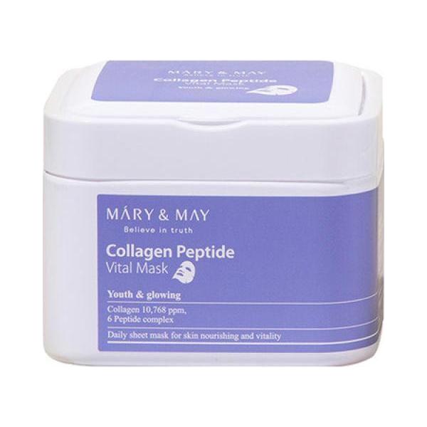 MARY & MAY Collagen Peptide Vital Mask Sheets 30 Sheets | Hydrates, Firms & Eco-Friendly for Daily Glow MARY & MAY