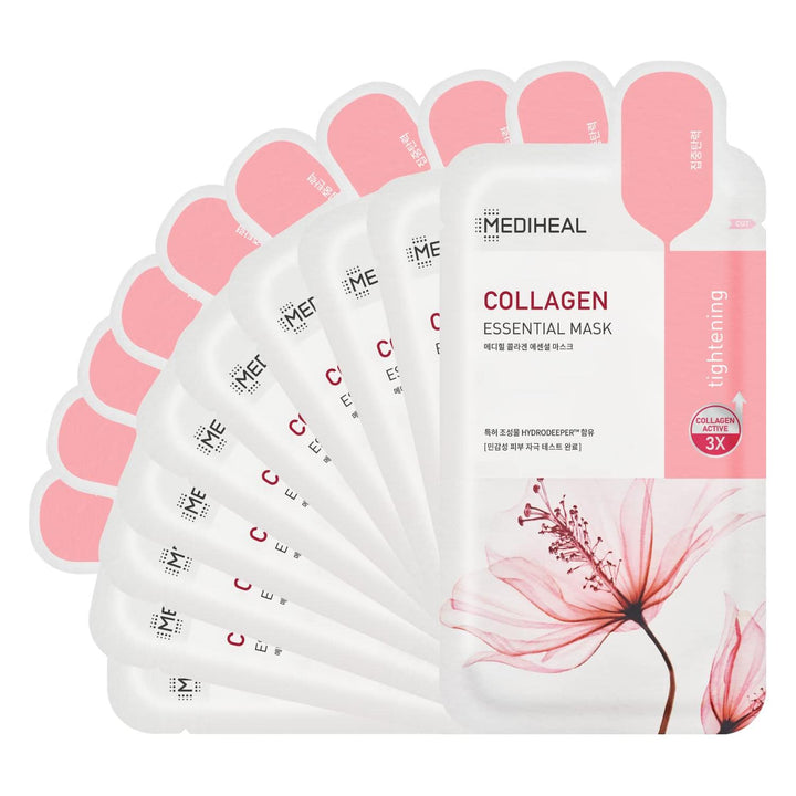 MEDIHEAL Collagen Essential Mask Sheet 10 Pack | Firming, Hydrating & Anti-Ageing Treatment