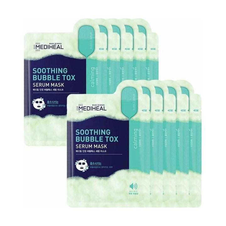 MEDIHEAL Soothing Bubble Tox Serum Mask Sheet 10 Pack | Calming, Hydrating & Dewy Glow Care MEDIHEAL