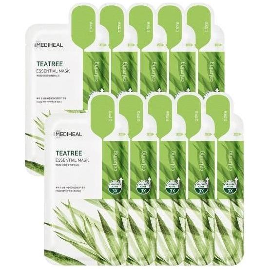 MEDIHEAL Tea Tree Care Solution Essential Mask REX 24ml x 10 Sheets | Soothing Daily Sheet Mask for Blemish-Prone, Stressed Skin MEDIHEAL
