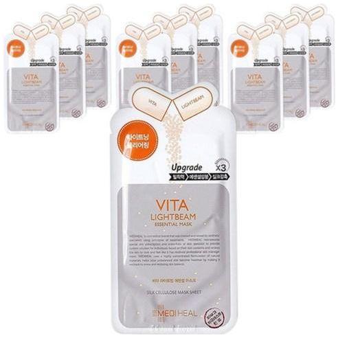 MEDIHEAL Vita Lightbeam Essential Mask EX 24ml x 10 Count | Vitamin C, Brightening & Hydrating Face Mask MEDIHEAL