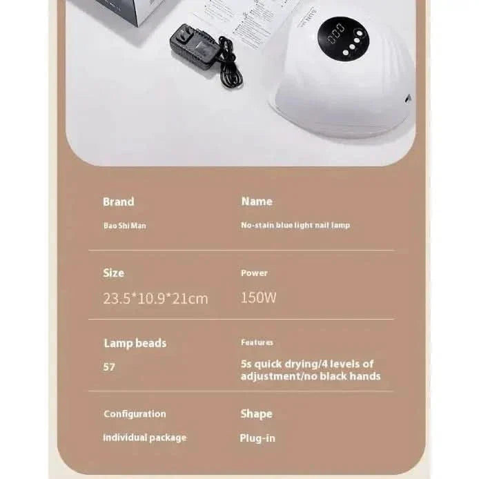 150W Nail Art Phototherapy Lamp - Blue Light Gel Curing with Quick-Dry Technology